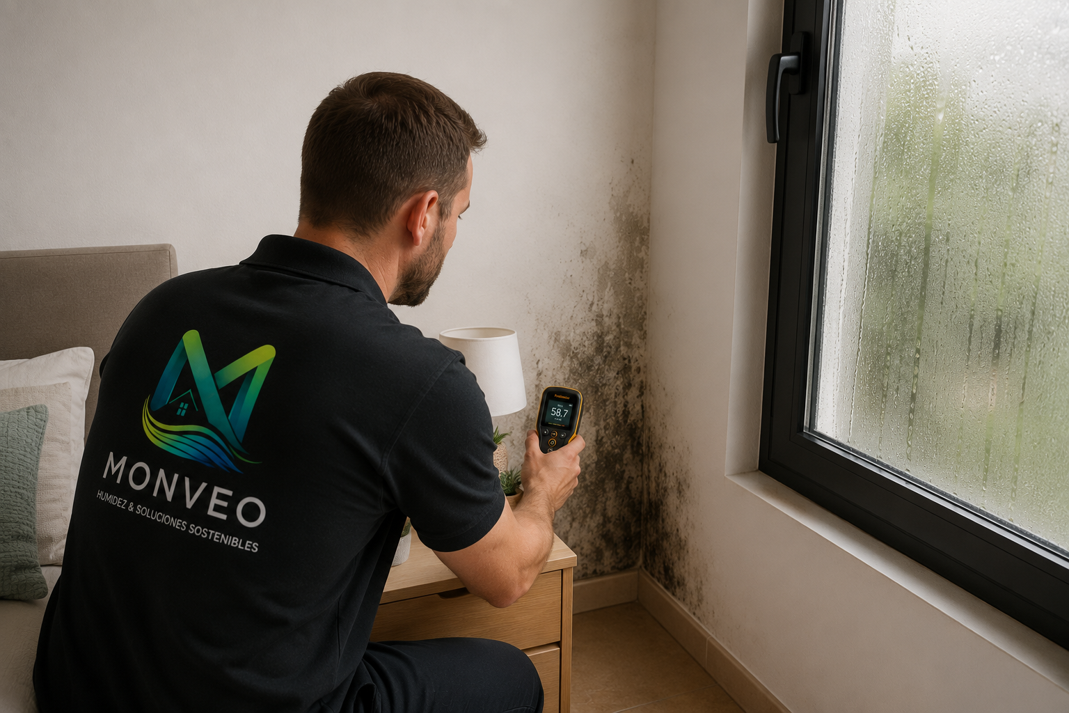 Hidden moisture behind bathroom wall